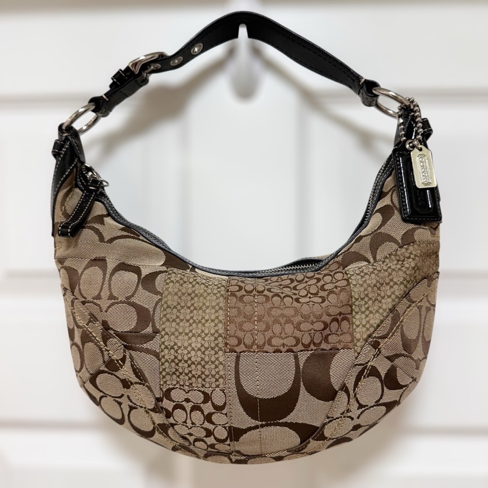 Coach Soho Crescent Hobo Signature Canvas Patchwork Leather Trim Vintage Y2K